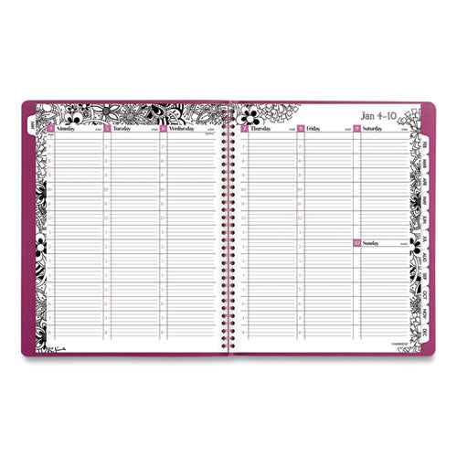 Floradoodle Weekly/monthly Professional Planner, Floral Artwork, 11 X 8.5, Black/white Cover, 12-month (jan-dec): 2026