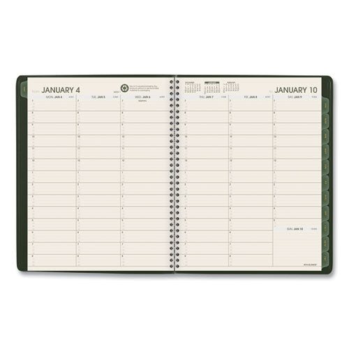 Recycled Weekly Vertical-column Format Appointment Book, 11 X 8.25, Green Cover, 12-month (jan To Dec): 2026