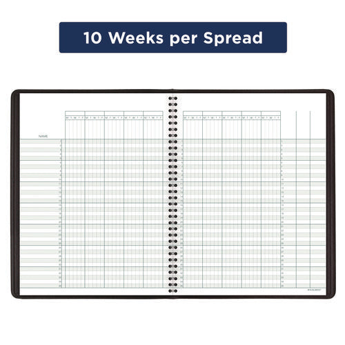 Undated Class Record Book, 35 Students, 9 To 10 Week Terms, 40-week Span, Black Cover, 10.88 X 8.25 Sheets