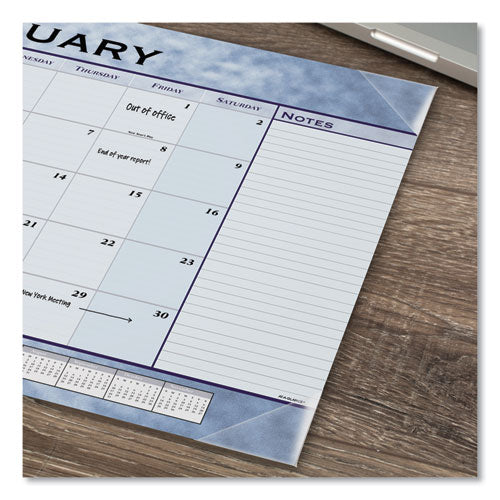 Slate Blue Desk Pad, 22 X 17, Blue Sheets, Clear Corners, 12-month (jan To Dec): 2026