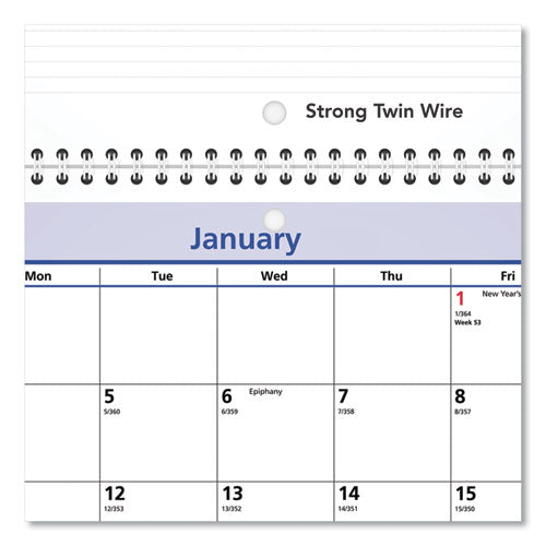 Quicknotes Desk/wall Calendar, 3-hole Punched, 11 X 8, White/blue/yellow Sheets, 12-month (jan To Dec): 2026