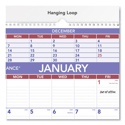 Three-month Wall Calendar, 15.5 X 22.75, White Sheets, 12-month (jan To Dec): 2026