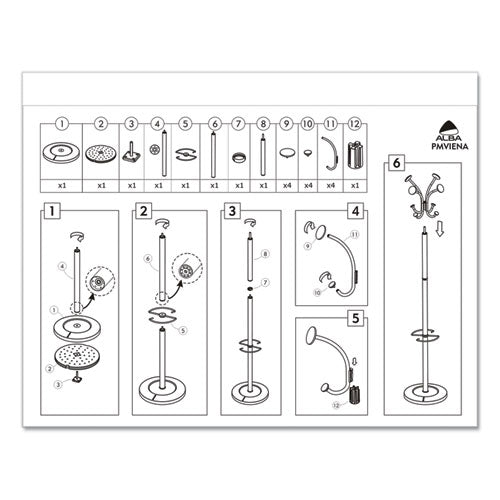 Viena Coat Stand, Eight Knobs, Steel, 16w X 16d X 70.6h, Black