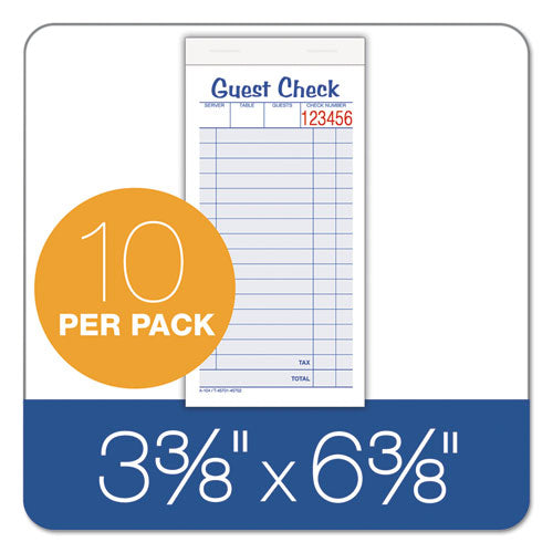 Multi-part Guest Check Pad, Two-part Carbonless, 3.38 X 6.38, 50 Forms Total