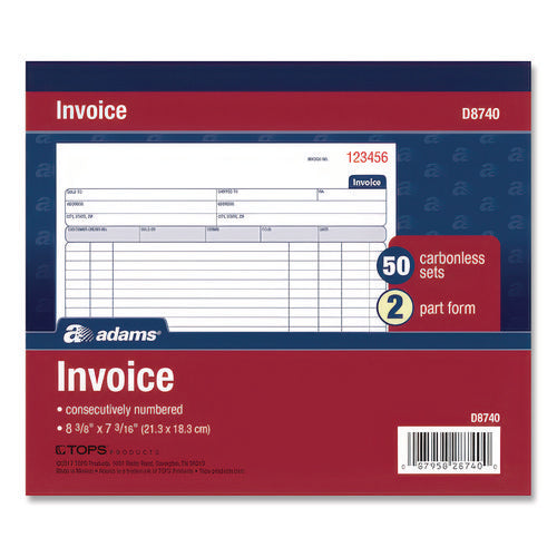 Multipart General-purpose Invoice Pad, Two-part Carbonless, 8.38 X 6.69, 50 Forms Total