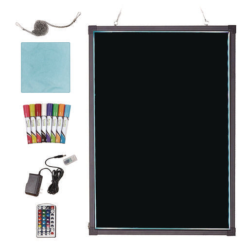 Led Illuminated Hanging Message Writing Board, Black 22" X 30" Surface, Black 23.6" X 31.5" Frame
