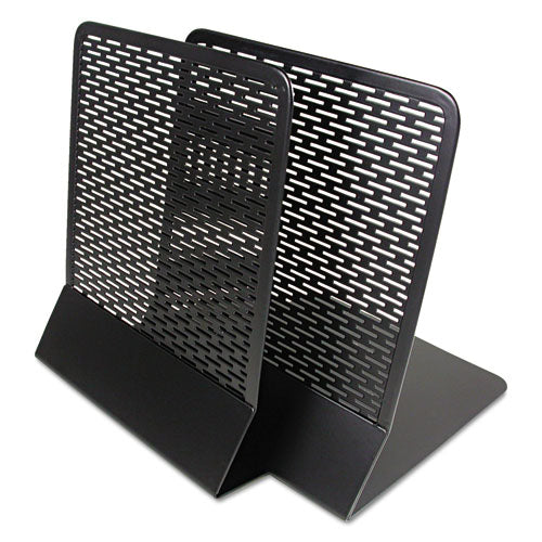 Urban Collection Punched Metal Bookends, Nonskid Base, 5.5 X 6.5 X 6.5, Perforated Steel, Black, Pair