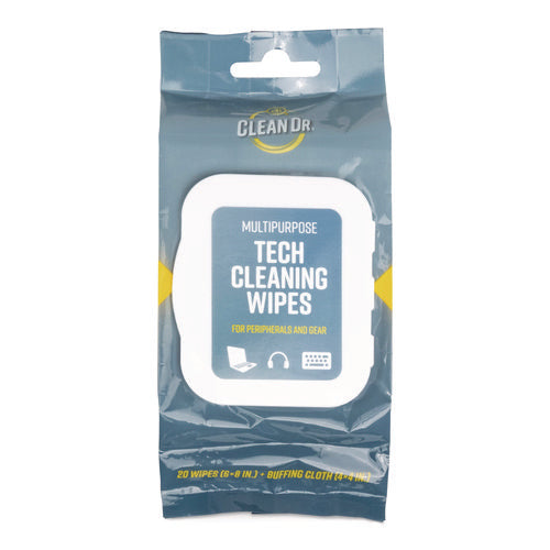 Screendr Device And Screen Cleaning Wipes, 6.88" X 3.9", Unscented, White/gray, 20/pack