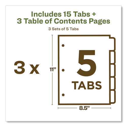 Customizable Table Of Contents Ready Index Dividers With Multicolor Tabs, 5-tab, 1 To 5, 11 X 8.5, White, 3 Sets