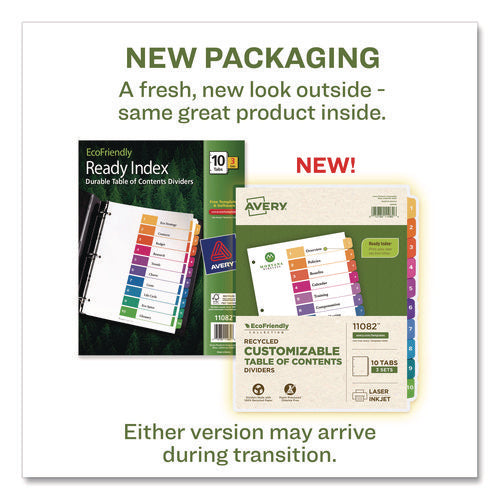 Customizable Table Of Contents Ready Index Dividers With Multicolor Tabs, 10-tab, 1 To 10, 11 X 8.5, White, 3 Sets