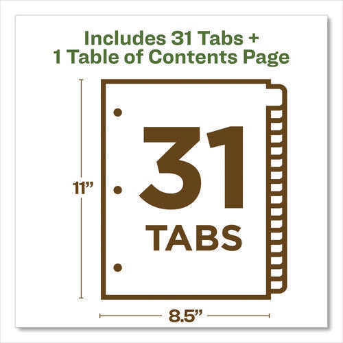 Customizable Table Of Contents Ready Index Dividers With Multicolor Tabs, 31-tab, 1 To 31, 11 X 8.5, White, 1 Set