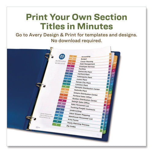 Customizable Table Of Contents Ready Index Dividers With Multicolor Tabs, 26-tab, A To Z, 11 X 8.5, White, 1 Set