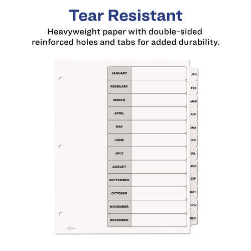 Customizable Table Of Contents Ready Index Black And White Dividers, 12-tab, Jan. To Dec., 11 X 8.5, White, 6 Sets