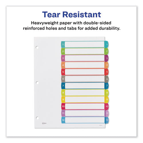 Customizable Toc Ready Index Multicolor Tab Dividers, 12-tab, 1 To 12, 11 X 8.5, White, Contemporary Color Tabs, 1 Set