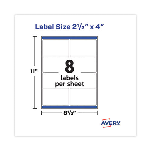 Shipping Labels With Trueblock Technology, Laser Printers, 2.5 X 4, White, 8/sheet, 100 Sheets/pack