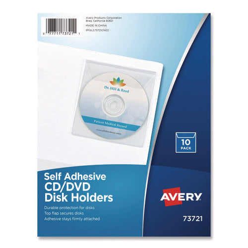 Self-adhesive Media Pockets, 1 Disc Capacity, Clear, 10/pack