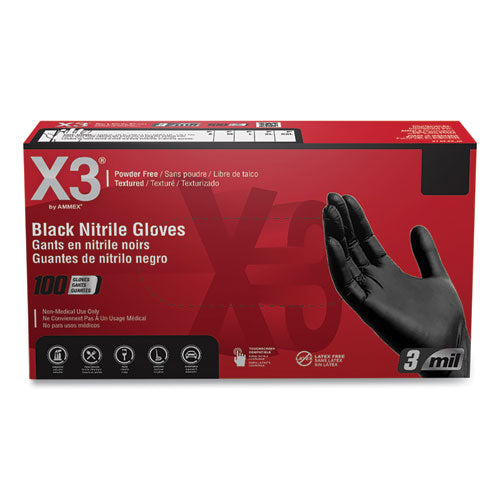 Industrial Nitrile Gloves, Powder-free, Xx-large, 3 Mil Thick, 9.5" Long, Black, 100/box, 10 Boxes/carton