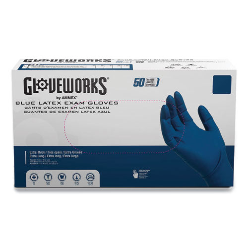 Latex Exam Gloves, Powder-free, X-large, 13 Mil Thick, 11.6" Long, Blue, 50/box, 10 Boxes/carton