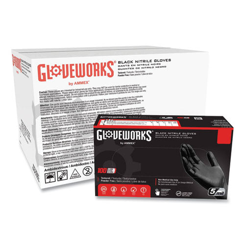 Industrial Nitrile Gloves, Powder-free, Large, 5 Mil Thick, 9.5" Long, Black, 100/box, 10 Boxes/carton