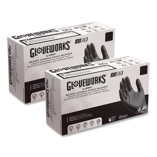 Nitrile Exam Gloves, Powder-free, Small, 6 Mil Thick, 9.5" Long, Black, 100/box