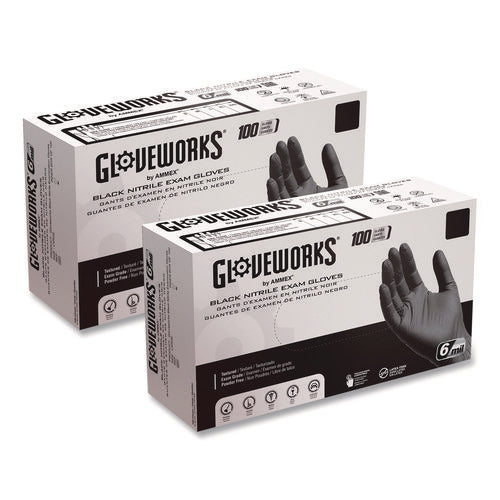 Nitrile Exam Gloves, Powder-free, Xx-large, 6 Mil Thick, 9.5" Long, Black, 100/box