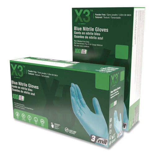 Industrial Nitrile Gloves, Powder-free, Small, 3 Mil Thick, 9.5" Long, Blue, 100/box