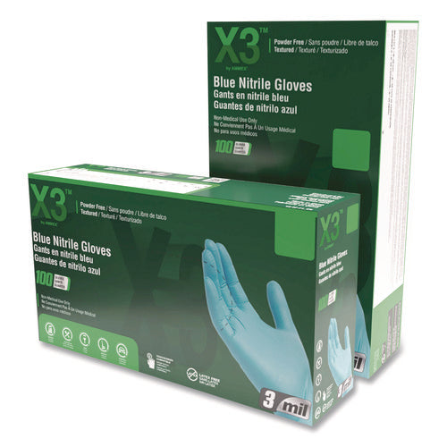 Industrial Nitrile Gloves, Powder-free, X-large, 3 Mil Thick, 9.5" Long, Blue, 100/box