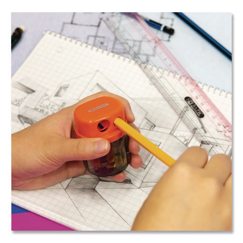 Dual Blades Sharpener With Round Receptacle, Two-hole, 2.25 X 1.6, Randomly Assorted Colors