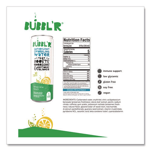 Antioxidant Sparkling Water, Lemon Lime Twist'r, 12 Oz Can, 12 Cans/carton