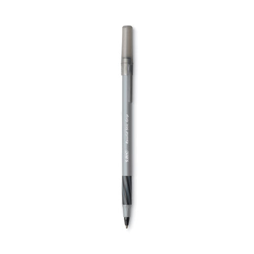 Round Stic Grip Xtra Comfort Ballpoint Pen, Easy-glide System, Stick, Medium 1.2 Mm, Black Ink, Gray/black Barrel, Dozen