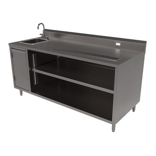 Stainless Steel Beverage Table With Left Sink, Rectangular, 30" X 72" X 41.5", Silver Top, Silver Base/legs