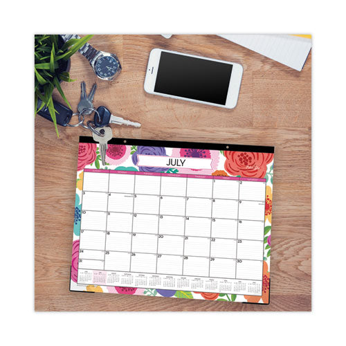 Mahalo Academic Desk Pad, Floral Artwork, 22 X 17, Black Binding, Clear Corners, 12-month (july To June): 2025 To 2026