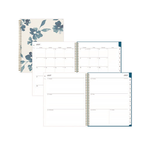 Bakah Blue Academic Year Weekly/monthly Planner, Floral Artwork, 11 X 8.5, Blue/white Cover, 12-month (july-june): 2025-2026