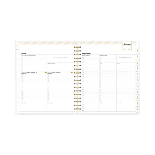 Day Designer Daily/monthly Frosted Planner, Rugby Stripe Artwork, 10 X 8, Black/white Cover, 12-month (july-june): 2025-2026