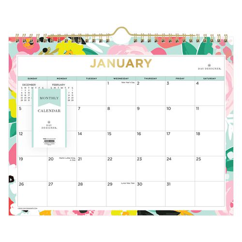 Day Designer Secret Garden Mint Monthly Wall Calendar, Floral Artwork, 11 X 8.75, Multicolor Sheets, 12-month (jan-dec): 2026