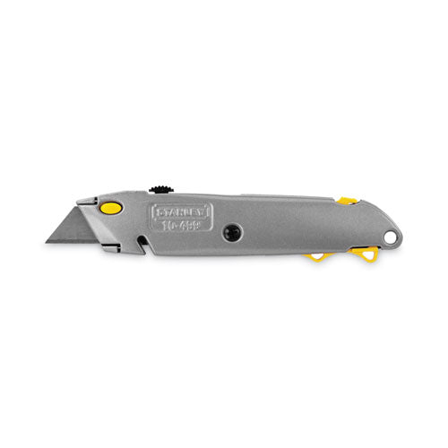 Quick-change Utility Knife With Twine Cutter And (3) Retractable Blades, 6.38" Metal Handle, Gray