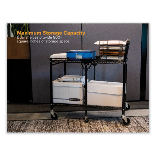 Stowaway Folding Carts, Metal, Large Cart, 2 Shelves, 500 Lb Capacity, 35" X 37.25" X 22", Black