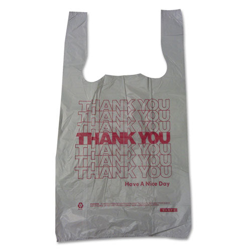 Plastic Thank-you T-sack, Thank You - Have A Nice Day Labeling, Cut-out Handles, 4" X 6" X 15", White/red, 2,000/carton