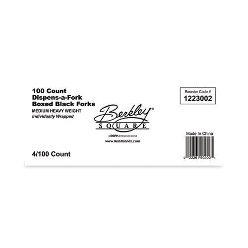 Dispens-a-fork, Individually Wrapped, Mediumweight Fork, Plastic, Black, 100/box