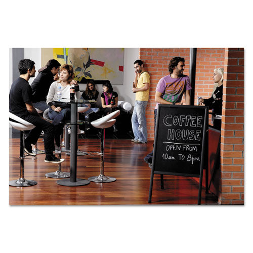 Reversible Wet Erase Sign Board, Black 23" X 33" Surface, Satin Aluminum Frame, 24" X 24" X 42"