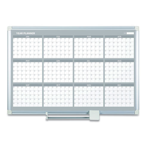 Magnetic Dry Erase Calendar Board, 12-month Planning/scheduling, 48" X 36", White Surface, Satin Aluminum Frame