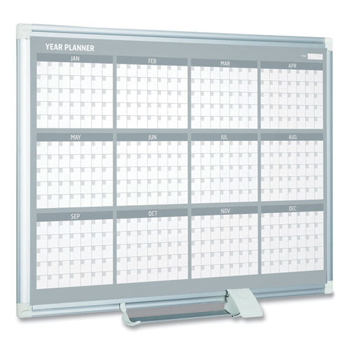 Magnetic Dry Erase Calendar Board, 12-month Planning/scheduling, 48" X 36", White Surface, Satin Aluminum Frame