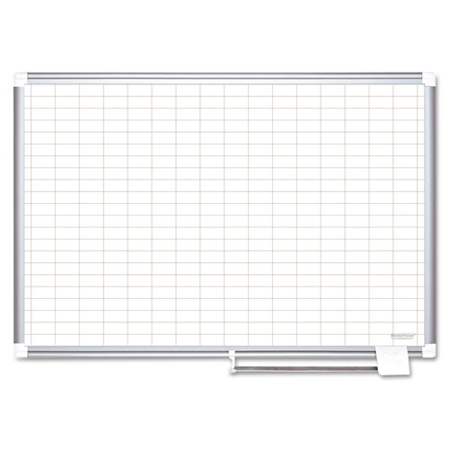 Gridded Magnetic Steel Dry Erase Project Planning Board, 1" X 2" Cells, 48" X 36", White Surface, Satin Aluminum Frame