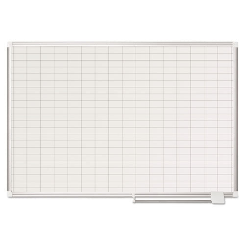 Gridded Magnetic Steel Dry Erase Project Planning Board, 1" X 2" Cells, 48" X 36", White Surface, Satin Aluminum Frame