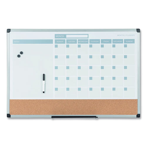 3-in-1 Calendar Planner, Monthly Planning/scheduling Calendar, 36" X 24", White Surface, Satin Aluminum Frame