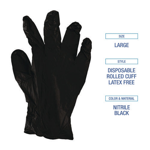 396 Series Disposable General-purpose Nitrile Gloves, Powder-free, Large, 4.4 Mil Thick, 9.5" Long, Black, 100/box