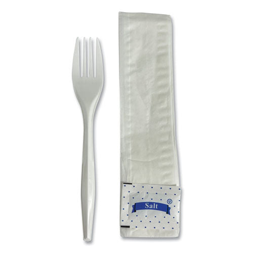Three-piece Utensil Set, Fork/napkin/salt, Plastic, White, 500/carton