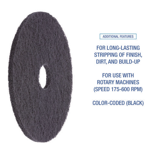 Stripping Floor Pads, 15" Diameter, Black, 5/carton