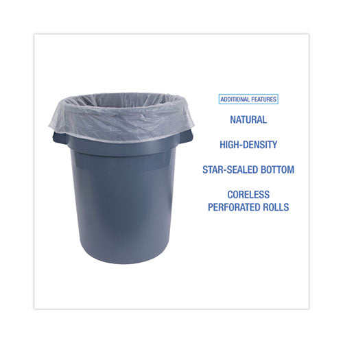High-density Can Liners, 56 Gal, 19 Mic, 43" X 47", Natural, Perforated Roll, 25 Bags/roll, 6 Rolls/carton