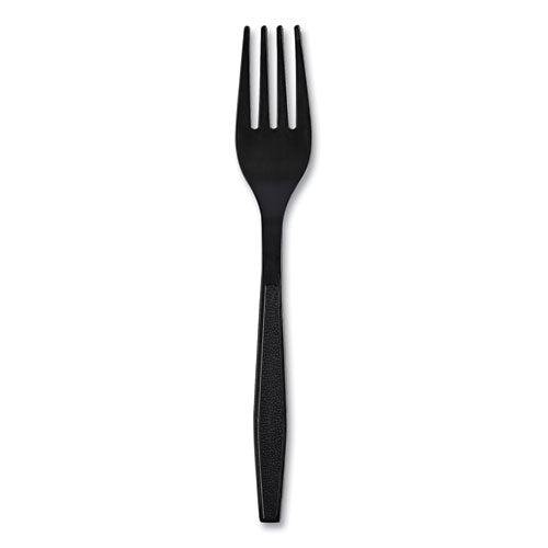 Heavyweight Wrapped Polypropylene Cutlery, Fork, Plastic, Black, 1,000/carton